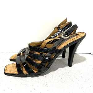 Nine West high heel sandals dressy black patent strappy stiletto heels US 8.5M